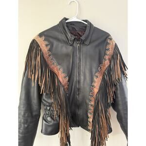 Leather Gallery Mens Black Leather Fringe Jacket Western Biker Thinsulate XXL